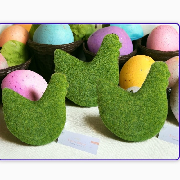 Target Other - Faux Flocked Green Moss Hen Chicken Farmhouse Figurine Set of 3